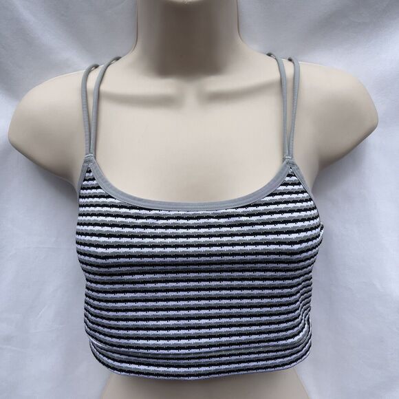 Colsie Striped Crop Tank Top Black White Gray Size M - Picture 1 of 9